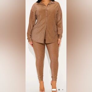 Fashion Nova Glittery Brown Leggings Set. Cute With The Velvet Shoe Listing